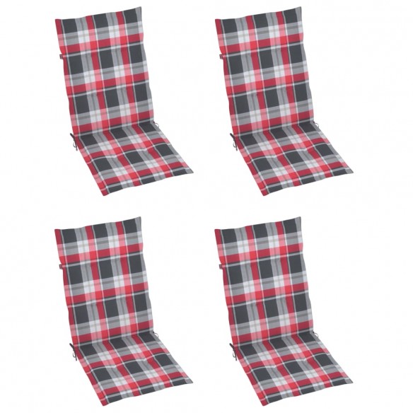 Chaises de jardin 4 pcs avec coussins à carreaux rouge Teck