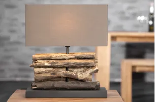 Lampe de 40cm en bois flotté et lin marron