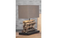 Lampe de 40cm en bois flotté et lin marron