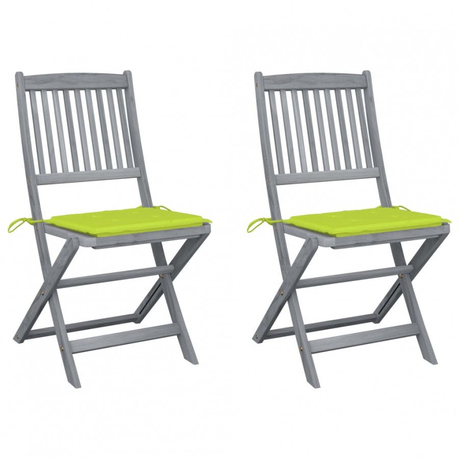 Chaises pliables d'extérieur 2 pcs avec coussins Bois d'acacia