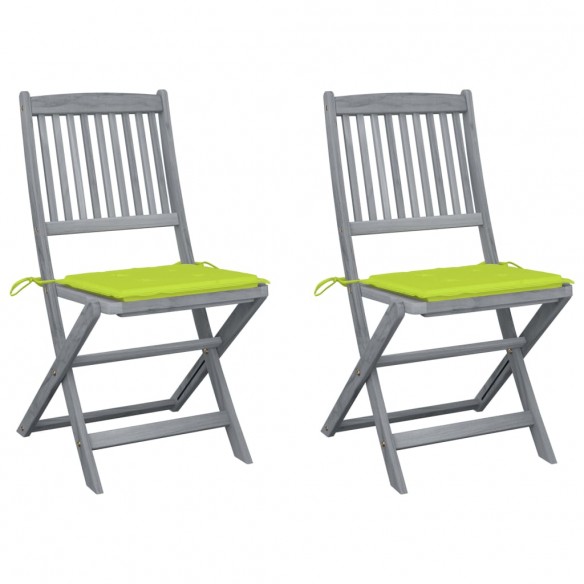 Chaises pliables d'extérieur 2 pcs avec coussins Bois d'acacia