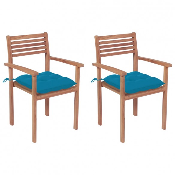 Chaises de jardin 2 pcs avec coussins bleu Bois de teck massif