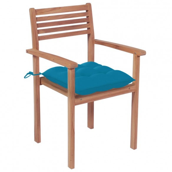 Chaises de jardin 2 pcs avec coussins bleu Bois de teck massif