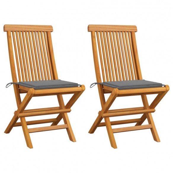 Chaises de jardin avec coussins gris 2 pcs Bois de teck massif