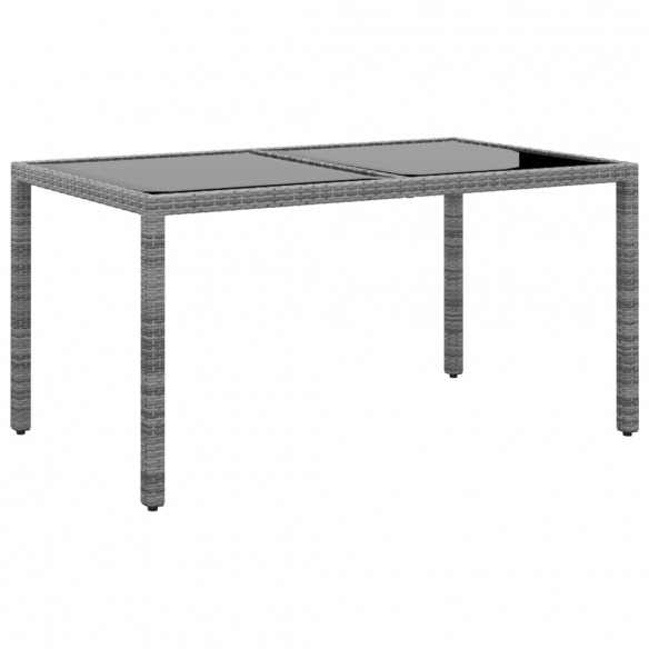 Table de jardin 150x90x75cm Verre trempé et résine tressée Gris