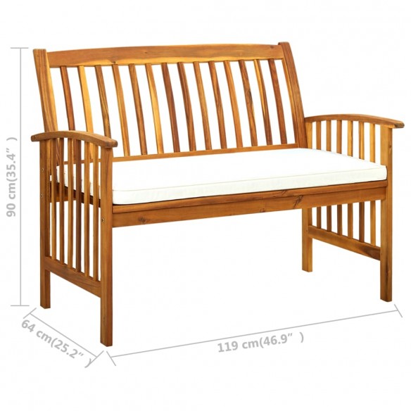 Banc de jardin avec coussins 119 cm Bois solide d'acacia