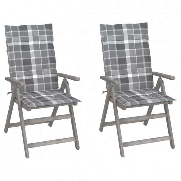 Chaises inclinables de jardin 2 pcs avec coussins Bois d'acacia