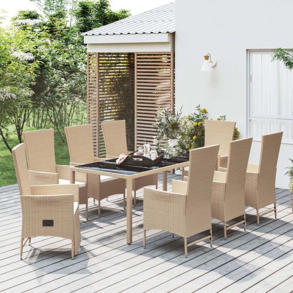 Ensemble à manger de jardin et coussins 9 pcs beige Poly rotin