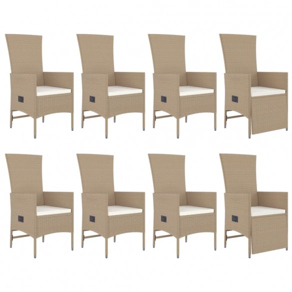 Ensemble à manger de jardin et coussins 9 pcs beige Poly rotin