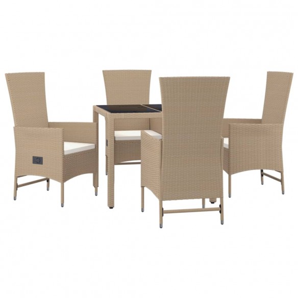 Ensemble à manger de jardin avec coussins 5pcs Beige poly rotin