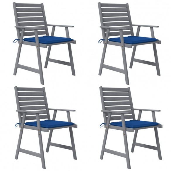 Chaises à dîner d'extérieur avec coussins 4 pcs Acacia massif