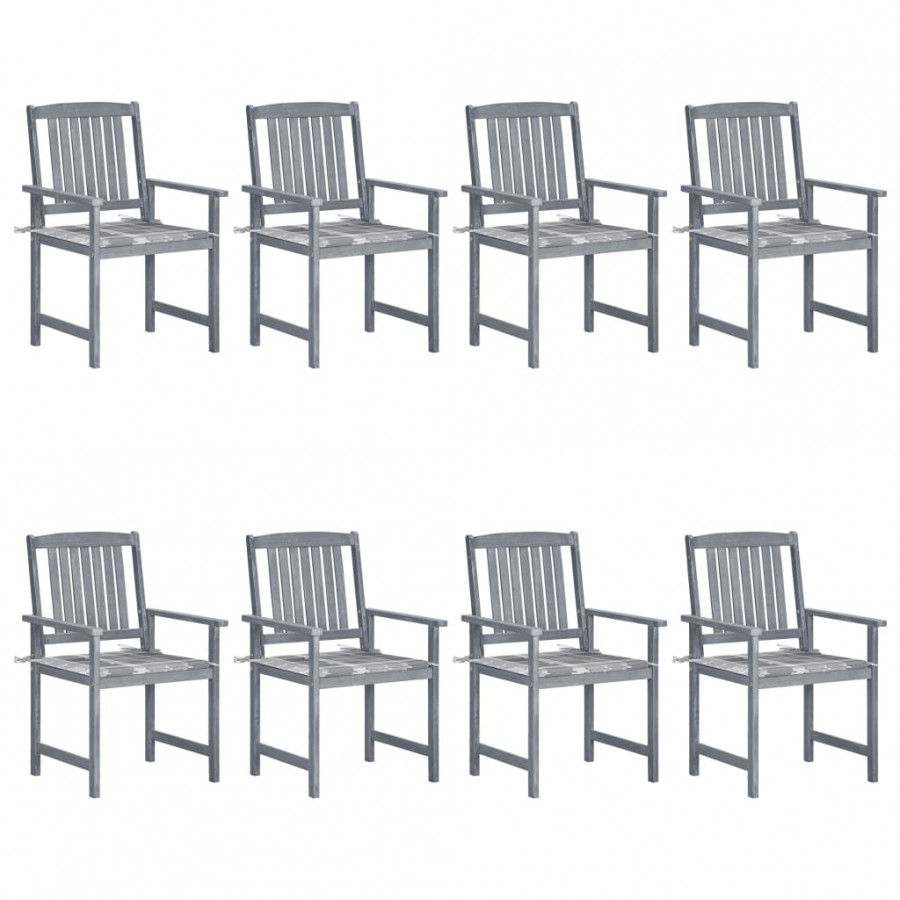 Chaises de jardin avec coussins 8 pcs Bois d'acacia solide Gris