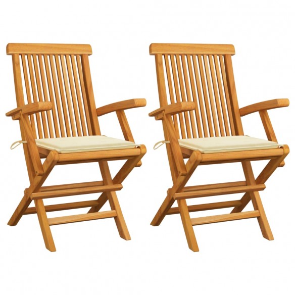 Chaises de jardin avec coussins crème 2 pcs Bois de teck massif