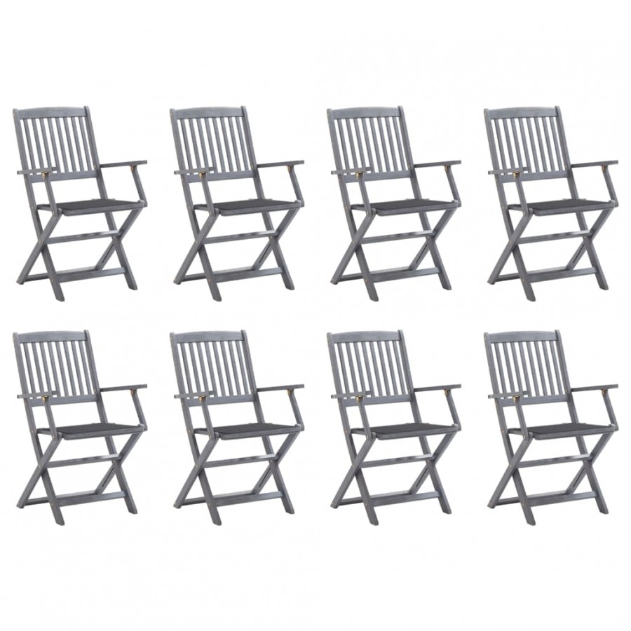 Chaises pliables d'extérieur 8 pcs avec coussins Bois d'acacia