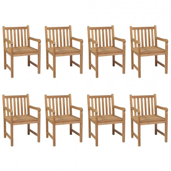 Chaises de jardin 8 pcs avec coussins vert Bois de teck solide