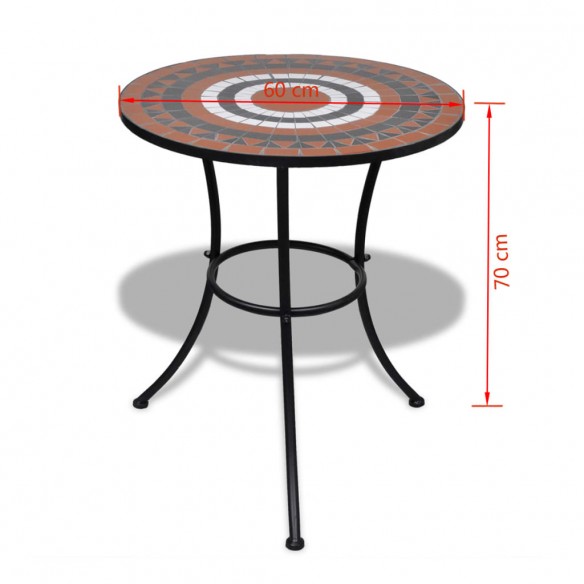 Table de bistro Terre cuite et blanc 60 cm Mosaïque