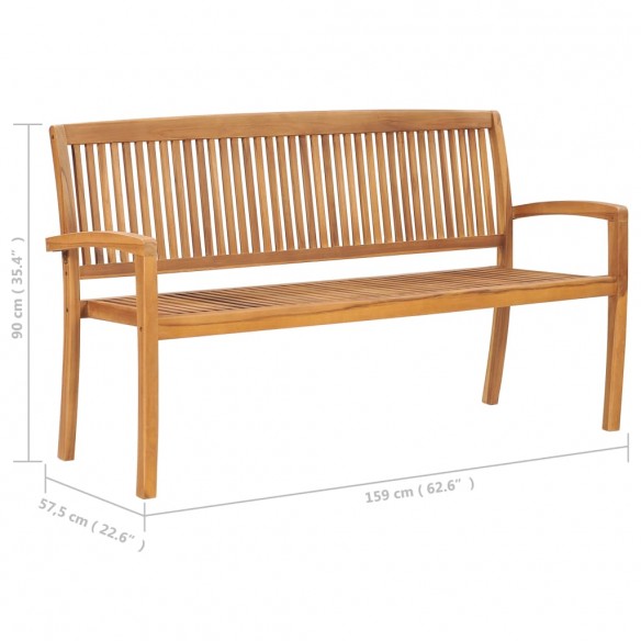 Banc de jardin empilable et coussin 159 cm Bois de teck massif