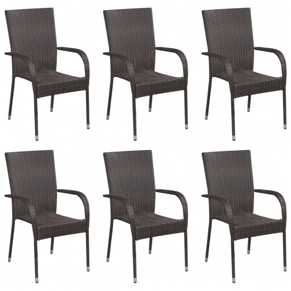 Chaises empilables d'extérieur 6 pcs Résine tressée Marron