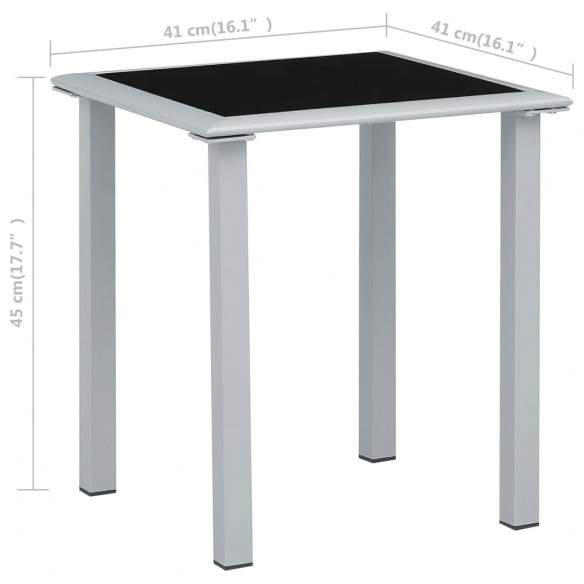 Table de jardin Noir et argenté 41x41x45 cm Acier et verre