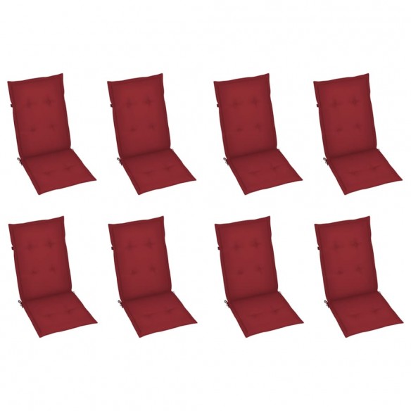 Chaises inclinables de jardin avec coussins 8 pcs Teck solide