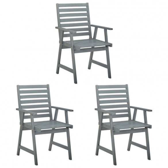 Chaises à dîner d'extérieur 3 pcs avec coussins Acacia massif