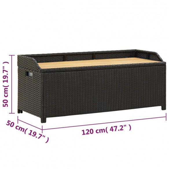 Banc de rangement de jardin 120 cm Résine tressée Noir