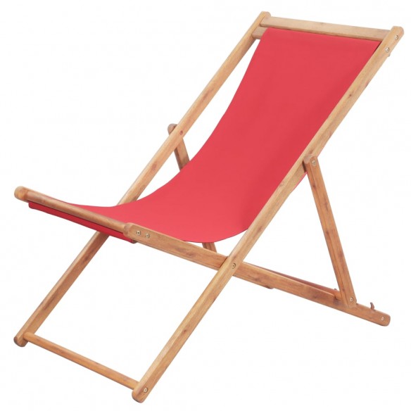 Chaise pliable de plage Tissu et cadre en bois Rouge