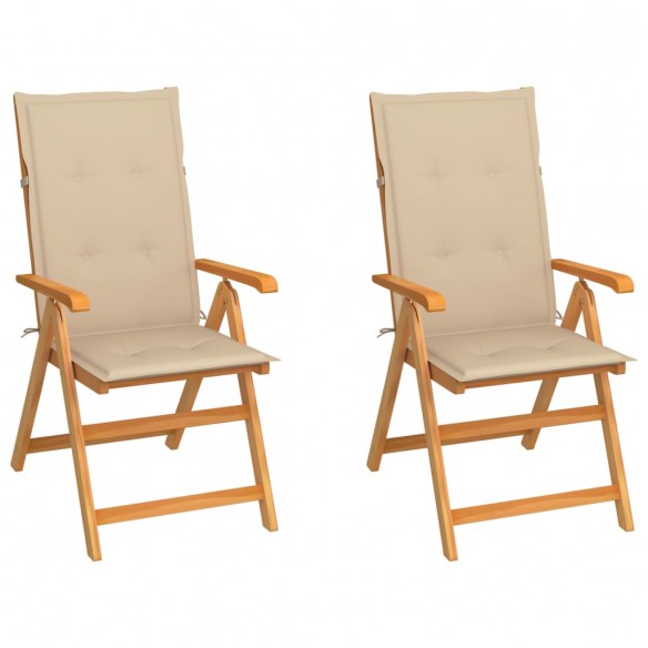 Chaises de jardin 2 pcs avec coussins beige Bois de teck massif