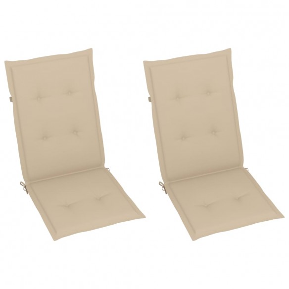 Chaises de jardin 2 pcs avec coussins beige Bois de teck massif