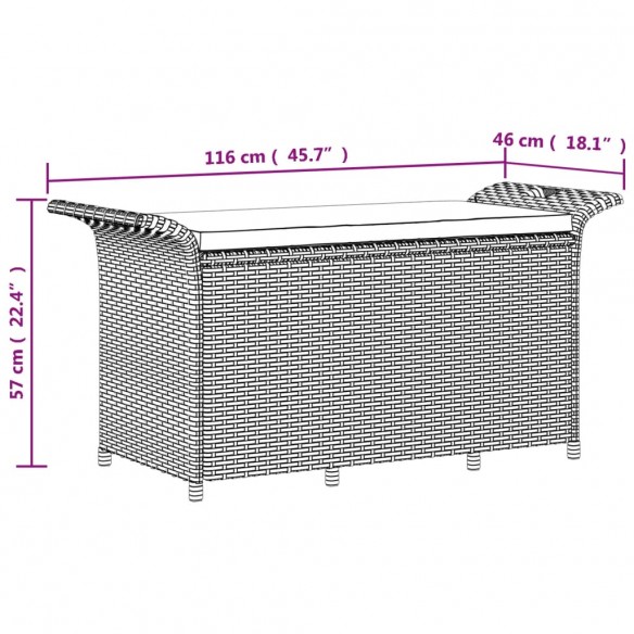 Banc de jardin avec coussin gris 116x46x57 cm résine tressée