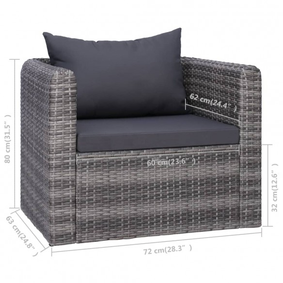 Chaise de jardin avec coussin et oreiller Résine tressée Gris