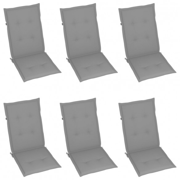 Chaises de jardin 6 pcs avec coussins gris Bois de teck