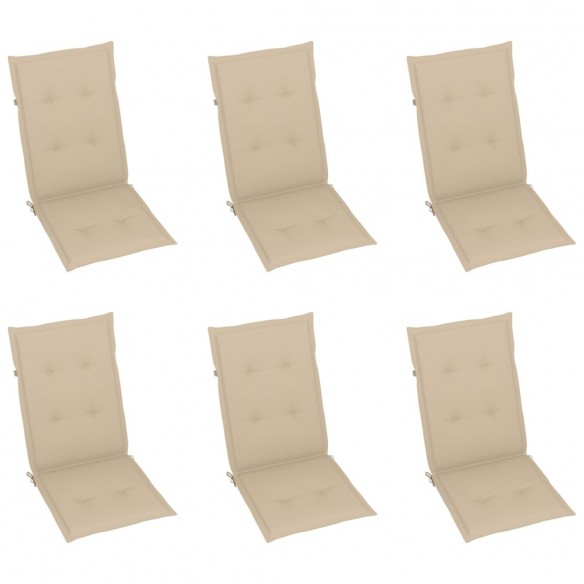 Chaises de jardin 6 pcs avec coussins beige Bois de teck