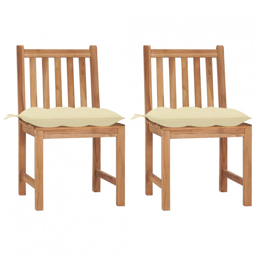 Chaises de jardin 2 pcs avec coussins Bois de teck massif