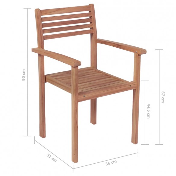 Chaises de jardin empilables 6 pcs Bois de teck solide