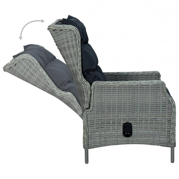 Chaise inclinable de jardin coussins Résine tressée Gris clair