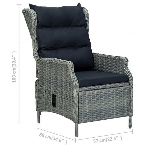 Chaise inclinable de jardin coussins Résine tressée Gris clair