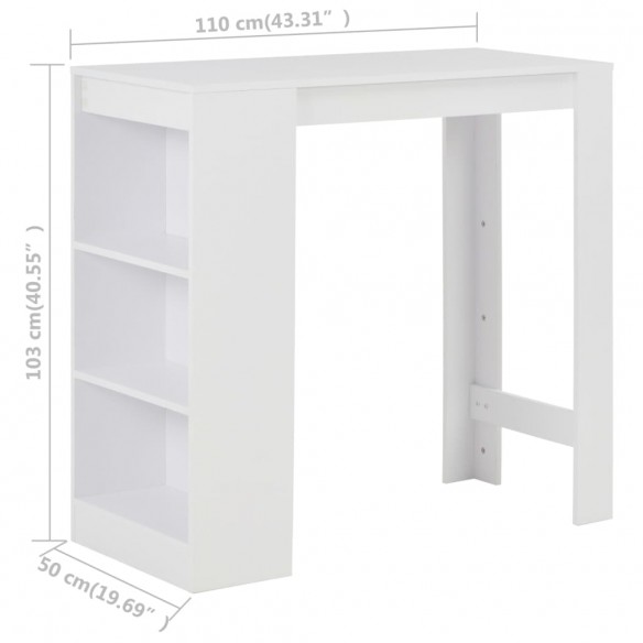 Table de bar avec étagère Blanc 110x50x103 cm