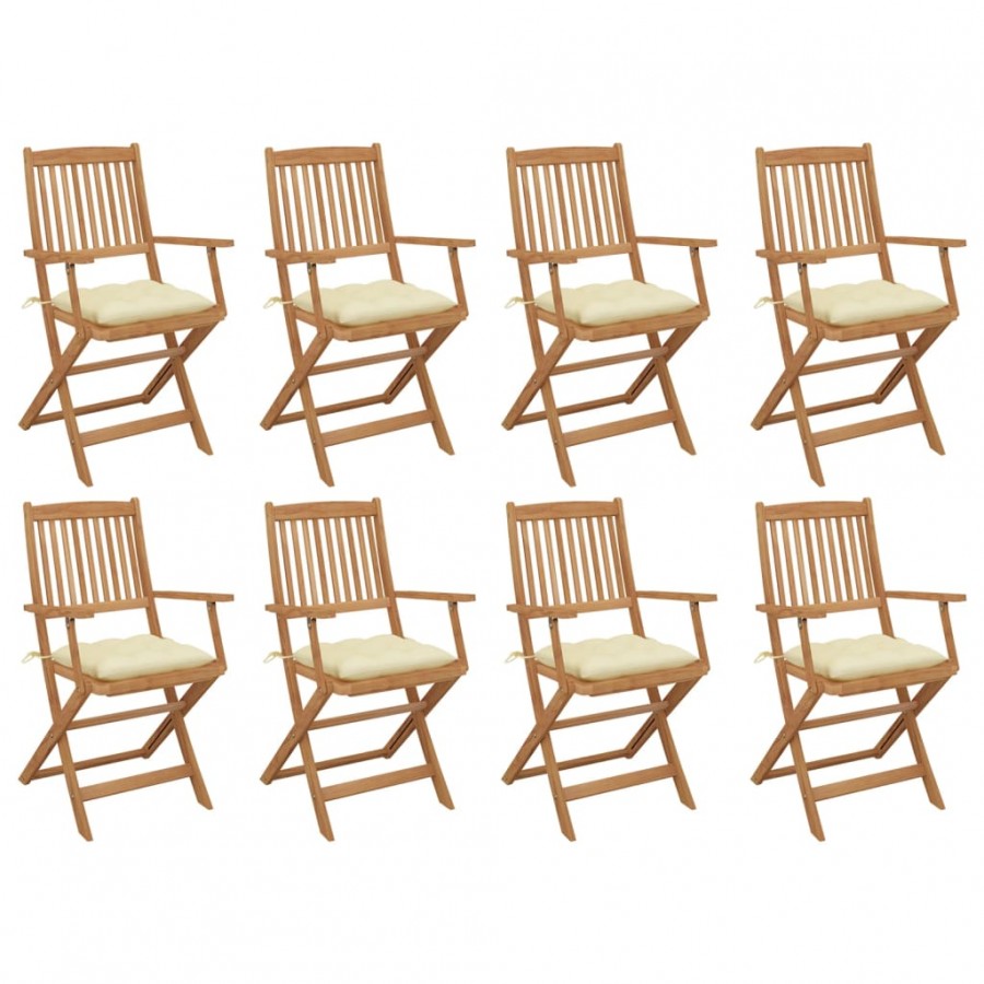 Chaises pliables d'extérieur avec coussins 8 pcs Bois d'acacia