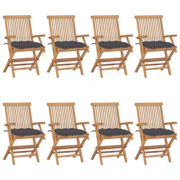 Chaises de jardin avec coussins anthracite 8 pcs Teck massif