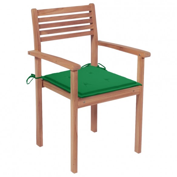 Chaises de jardin 4 pcs avec coussins vert Bois de teck solide