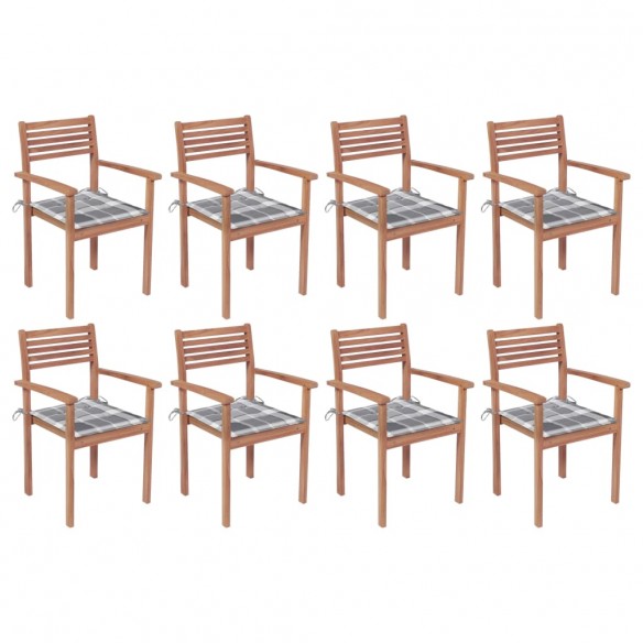 Chaises de jardin empilables avec coussins 8 pcs Teck solide