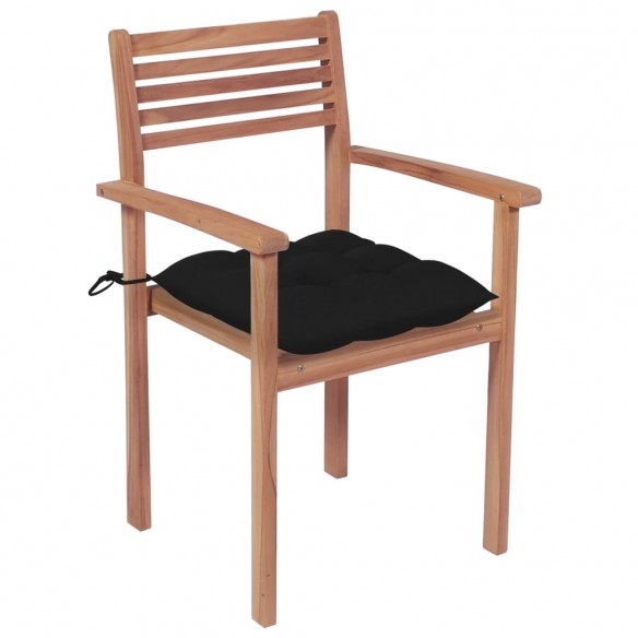 Chaises de jardin 4 pcs avec coussins noir Bois de teck solide