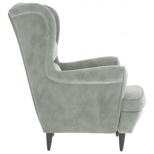 Fauteuil à oreilles avec tabouret gris clair velours