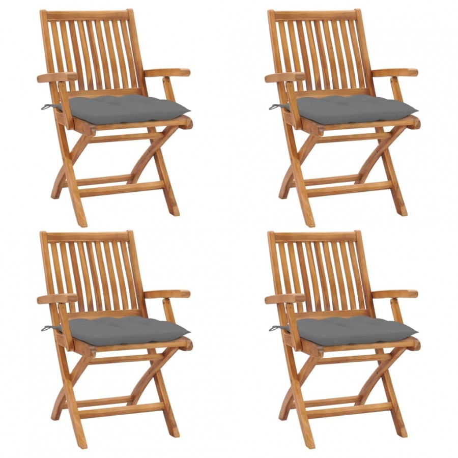 Chaises pliables de jardin avec coussins 4 pcs Teck solide