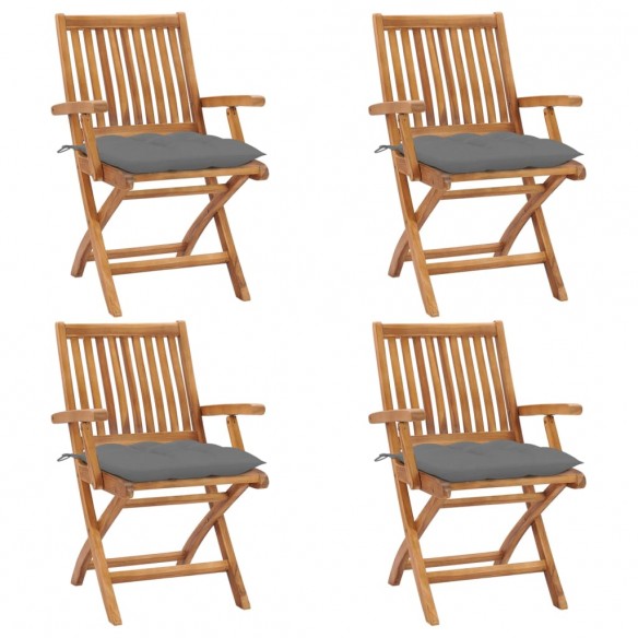 Chaises pliables de jardin avec coussins 4 pcs Teck solide