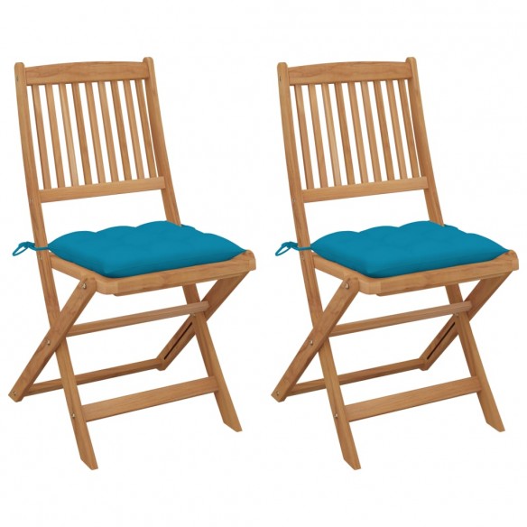 Chaises pliables de jardin 2 pcs avec coussins Bois d'acacia