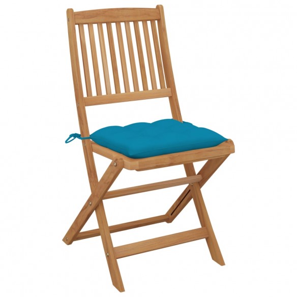 Chaises pliables de jardin 2 pcs avec coussins Bois d'acacia