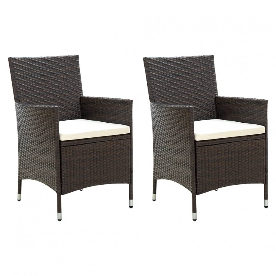 Chaises de jardin avec coussins 2 pcs Résine tressée Marron