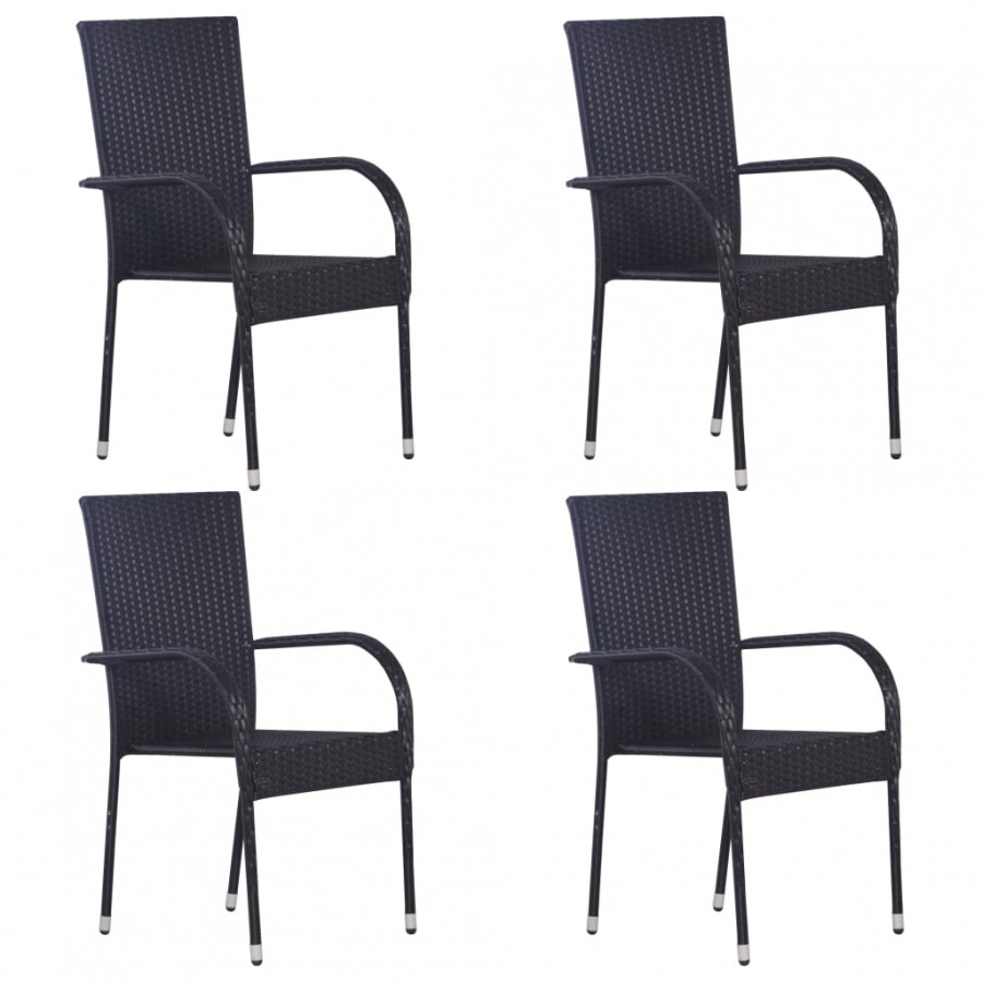 Chaises empilables d'extérieur 4 pcs Résine tressée Noir